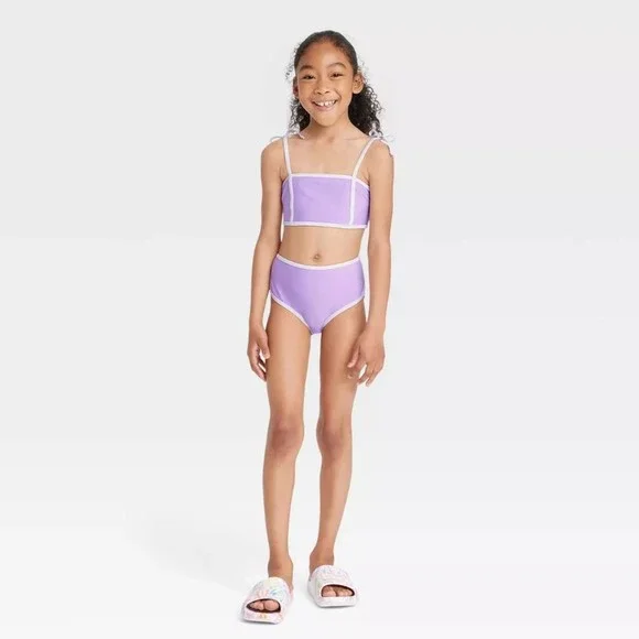 Girls' Solid 2pc Bikini Set - Cat & Jack Purple - Picture 2 of 4